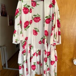 Floral Kimono with Ruffle Hem